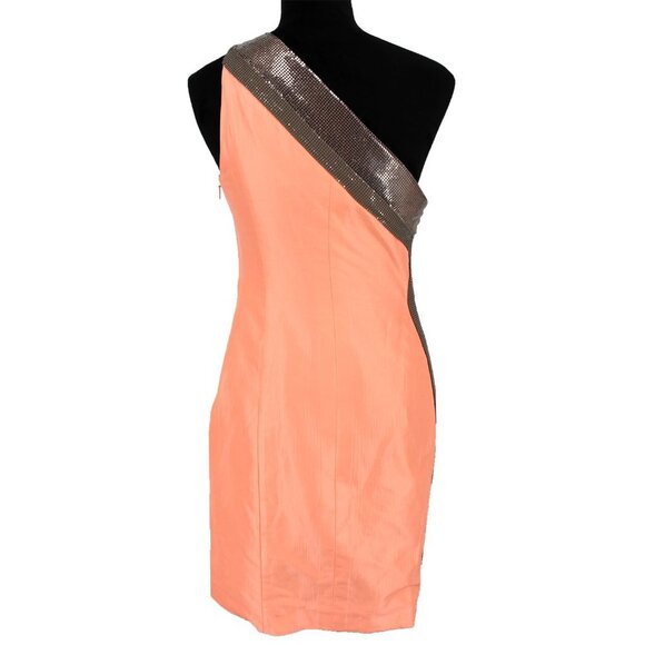 Gianni Versace One Shoulder Orange Metalic Paillette Trim Mini Dress 44 Medium - Picture 4 of 5